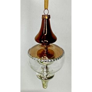 Dillards Glass Double Finial Rhinestone Brown Gold Christmas Ornament